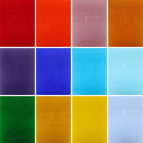 Buenoarte 12 Sheets Stained Glass Sheets, 4 X 6 Inch Cathedral Stained Glass Sheets, Art Bubble Glass, Mosaic Tiles Crafts For Diy Glass Craft Lovers (Transparent Mixed Color) #TOP20