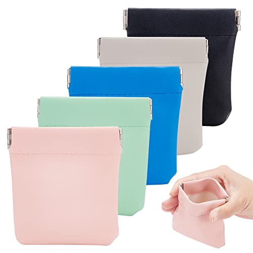 WEBEEDY 5pcs Pochette pour Bague De Mariage Pochette en Cuir PU pour Bague de Fiançailles, Petite Trousse de Maquillage Portable à Fermeture Automatique pour Bijoux de Casque de Cosmétiques Cover