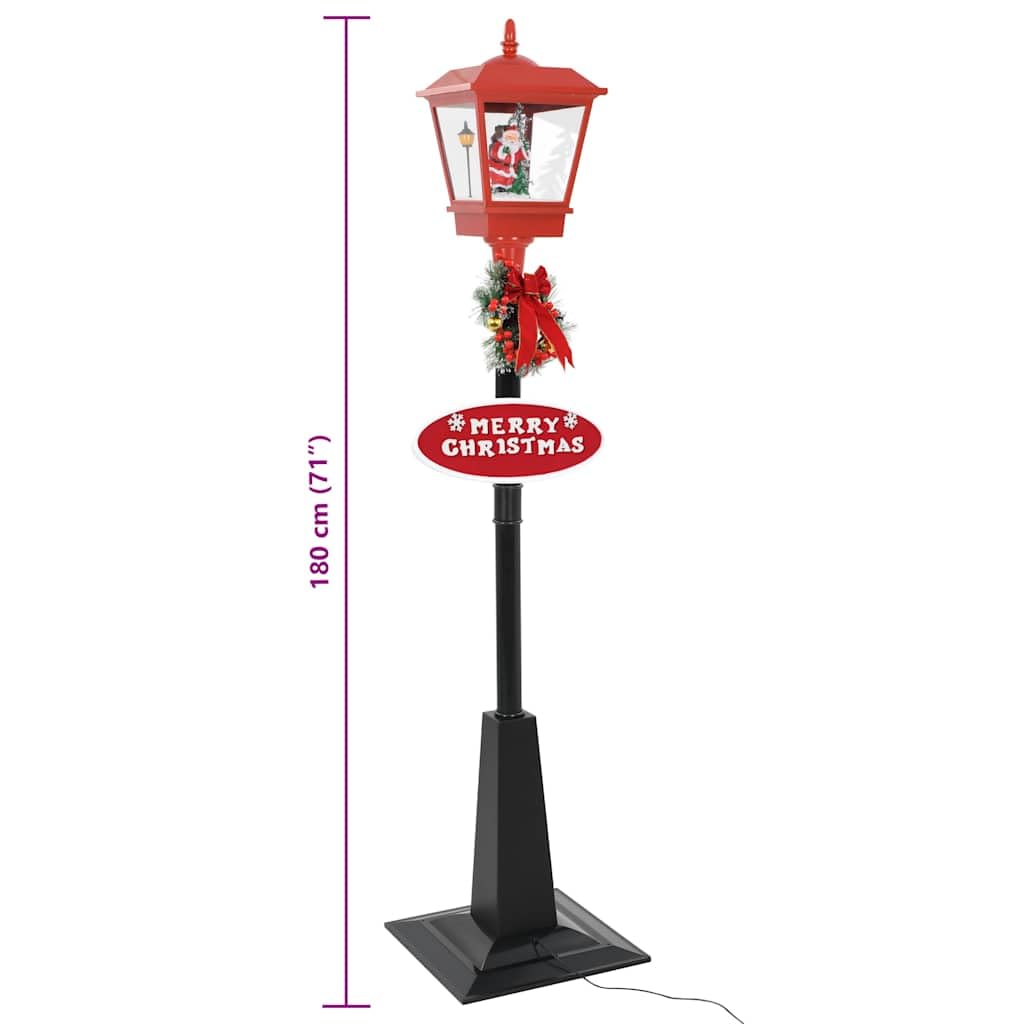 Weihnachts-Straßenlampe mit Weihnachtsmann 180 cm LED, Innenbereich Deko mit Schnee, Kranz, MERRY CHRISTMAS Schild und fröhlicher Melodie, ABS PVC Material, Adapter, Kabel, Montagematerial