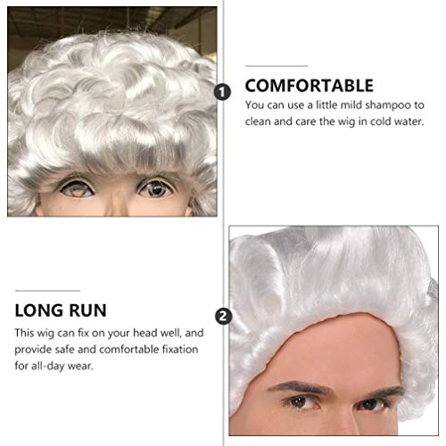 NOLITOY Unisex Colonial Wig Gentleman Lawyer Wig White Halloween Christmas Wigs Holiday Party Costume Props Accessories - Image 3