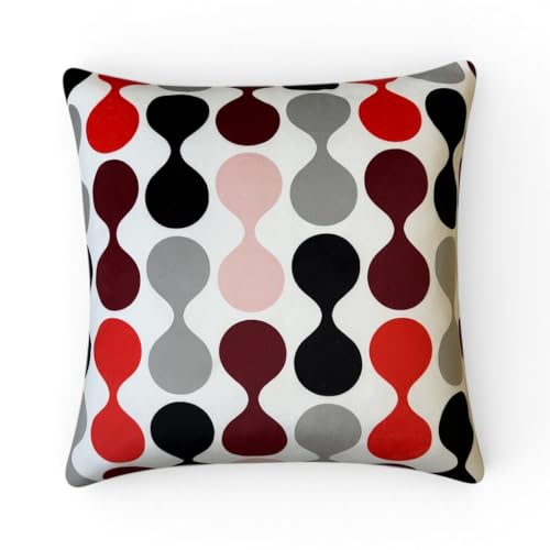 SO SKIN IDASY Coussin Velours avec garnissage, 40x40 cm, Motif Graphique rétro Rouge Noir et Gris, Design Artistique sous Licence, déco Moderne pour canapé,...