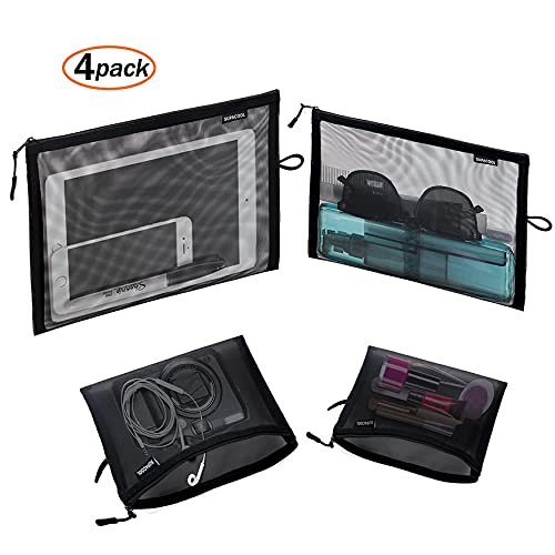 Supacool Set Of 4 Black Travel Mesh Cosmetic Makeup Organizer Bags With Zipper Diaper Bag Organizing Pouches Nylon Toiletries Bag For Women And Men 4Pcs (S/M/L/Xl) (Black（4Pcs）) #TOP7