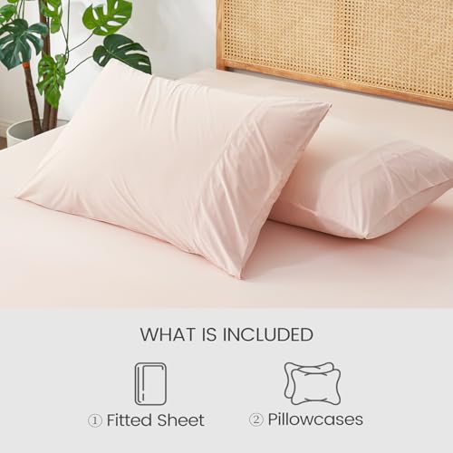 Cozy Bliss Premium Cooling Sheet Set Full Size, Q-Max>0.4, 3PCS No Flat Sheet with 2 Pillowcases, Breathable Fitted Sheet for Hot Sleepers & Night Sweats, Deep Pocket Up to 18 Inches, Pink