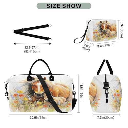 Horse Travel Duffle Bag Gym Bag, Horse Among Flowers Weekender Bags for Women with Toiletry Bag Travel Tote Bag Swim Bag3