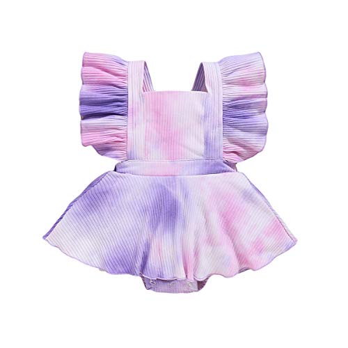 Muasaaluxi Newborn Baby Girl Sleeveless Romper One-Piece Bodysuit Jumpsuit with Headband Tie Dye Clothes Outfits (Purple C, 6-12M)