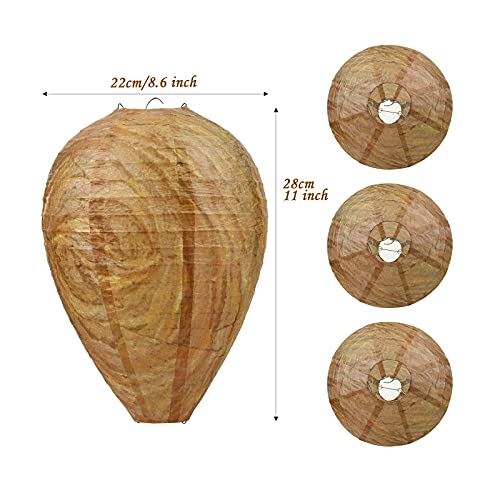 GWHOLE 4 Stück Wespennest Attrappe Wetterfest Hornissennest Künstliche Wespennesterköder Wespenabwehr für Haus Garten und Outdoor