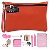 HUONIC Waterprrof - Bolsa de almacenamiento de piel sintética con 8 accesorios, estuche mediano de organización de cosméticos de 10 x 7.8 pulgadas con cerradura de combinación, bolsa de almacenamiento