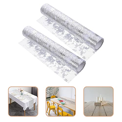 Chemin de table tulle floral argenté à découper pour décorations de fêtes modulables
