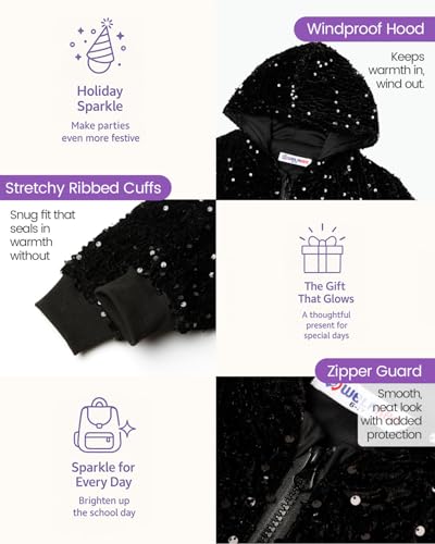 WELAKEN Girls Sequin Jacket for Kids Glitter Long Sleeve Zipper Cropped Bomber Jacket3