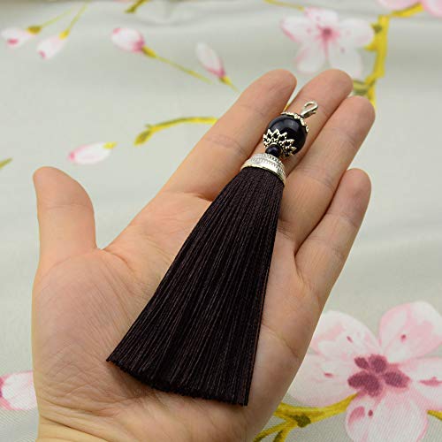 10 pcs 4.5 Pouces À La Main Soie Floss Homard Fermoir Tassel Porte-clés Perles Marque-Gland Pendentif pour DIY Artisanat Bijoux Femmes Boucle d'oreille(Café Noir) Cover
