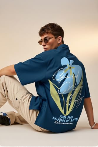 Image of Veirdo Mens Graphic Print Shirt | Comfortable Cotton Fabric | Oversized, Half Sleeve | Casual Wear