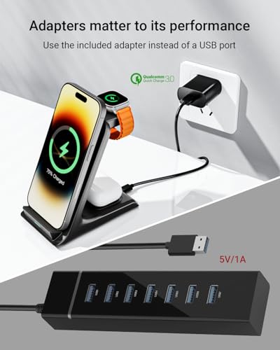 Eazpower Wireless Charger for Thick Cases of 10MM/Otterbox/Popsocket Compatible, 3 in 1 Charging Dock for iPhone 16 15 14 13 12 Pro Max, Charging Station for Multiple Devices for Apple Watch/AirPods - Image 5