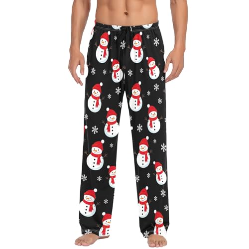 CHIFIGNO Men Pajama Bottoms Cotton Pajama Pants Lightweight Pj Pants with Pockets, Cute Snowmen Black2