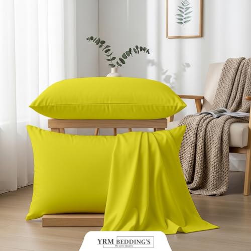 Image of YRM Bedding's - Egyptian Cotton 600TC Pillow Cover | Premium Pillowcases | Luxury Bedding-Export Collection | High Thread Count Durable & Breathable Covers - Vanilla Yellow | [17''x29''] Inches