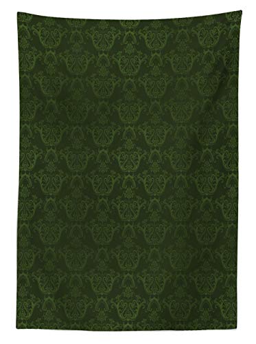 Lunarable Hunter Green Tablecloth, Victorian Damask Rococo Renaissance Swirled Classic Floral Petals Pattern, Rectangular Table Cover For Dining Room Kitchen Decor, 60" X 90", Green #TOP1