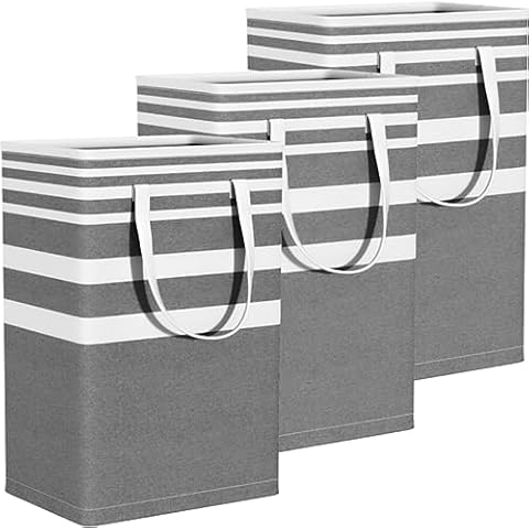 VOSGO Laundry Basket, 3-Pack 75L Waterproof Laundry Hamper, Collapsible Laundry Bag with Extended Handles, Organization Baskets for Clothes Toys, Family Dorm Room & Laundry Room Essentials, Grey Cover