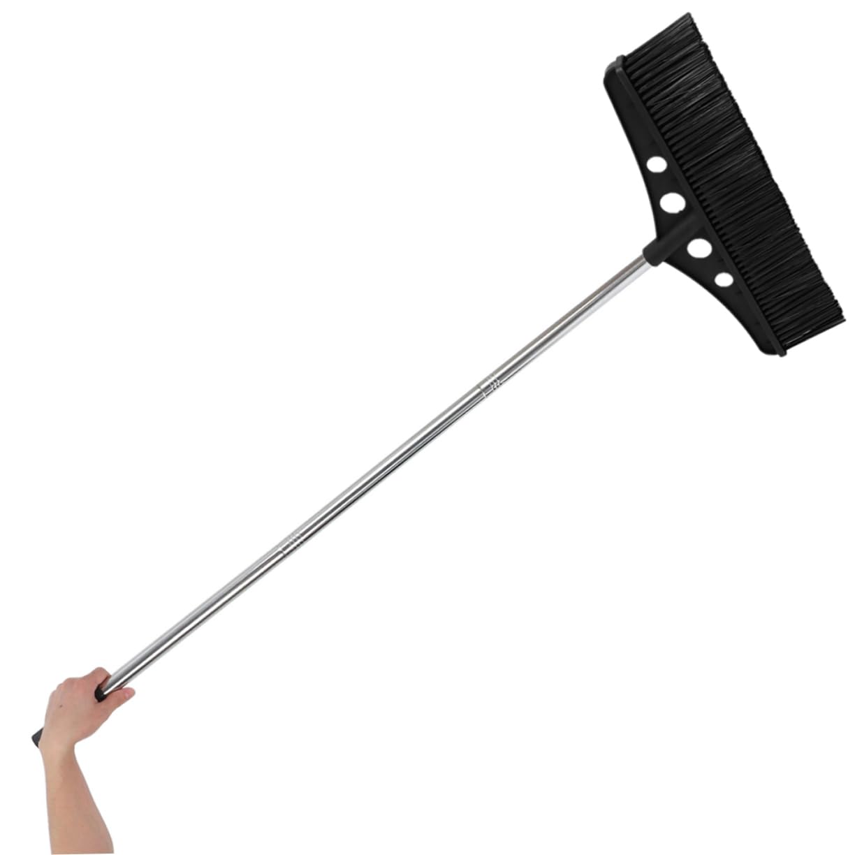 Escoba Desmontable Negra para Patio con Mango Ergonómico y Cepillo de Nylon Resistente para Limpiar Jardines, Terrazas y Entradas de Vehículos