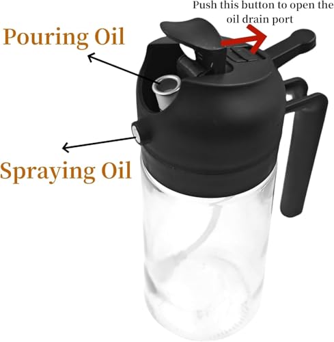 Image of 2 in 1 Olive Oil Dispenser and Sprayer for Kitchen, Glass Oil Spray Bottle, Leak-Proof Cooking Oil Dispenser with Handle for Air Fryer, Salad, BBQ, Grilling, Baking 500ml (Design 1)