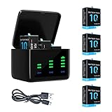 Hero 10/9 Akku (4×2000mAh) und 3-Kanal LED USB Hero 10/9 ladegerät für Gopro Hero 10 Black, Hero 9 Black (voll kompatibel mit Original)