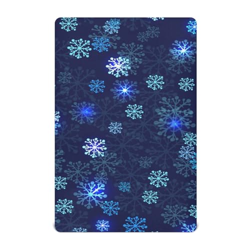 Moudou Blue Christmas Snowflake Playard Sheet for Boy Girls, Soft Breathable Fitted Toddler Sheet for Standard Playard Bed Mattress, 39 x 27 x 5 Inch