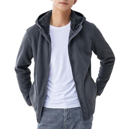 Image of Cromoncent Men's Full Zip Reversible Polar Fleece Hoodie Jacket Fall Winter Outwear, Dark Grey, Medium