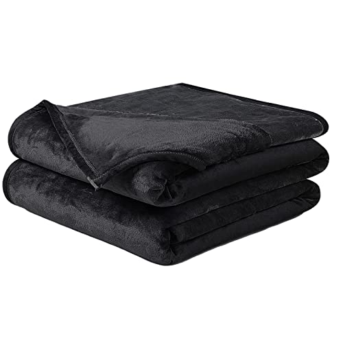 Image of EASELAND Soft Lightweight Twin Size Fleece Blanket, Black, 66x90 inches | Breathable Cozy Texture, Plush Flannel Warm Fabric, Anti-Static, Machine Washable, for Bed, Couch, Sofa