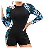 TRRYUIP Neoprenanzug Einteiliger Badeanzug Mit Langen Ärmeln for Damen, Reißverschluss, Surf-Bodysuit, Bademode for Mädchen Sonnenschutz(Yellow,S)