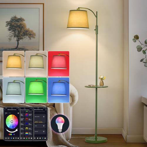 Image of AIDENOEY Smart Floor Lamp with Side Table | Stepless Dimming, RGB Multi-Color | Adjustable Swivel Head | Voice Control with Alexa & Google Assistant |Green Lamp for Living Room,Bedroom,Home Office