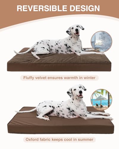Image of KSIIA Orthopedic Dog Bed for Large Dogs with Waterproof Lining, Brown,41x27 | Deluxe Soft Plush Dog Crate Bed, Washable Pet Mat with Removable Cover & Egg Crate Foam for Large Dogs Sleeping & Relaxing