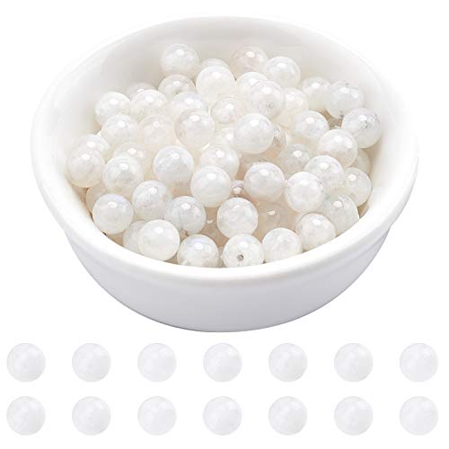 arricraft Lot de 63 perles en pierre de lune naturelle, Perles de rocaille 6mm perles de cristal blanc en vrac en 1 brin pour la fabrication de bijoux collier bracelet, trou : 0,8 mm