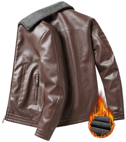 Image of PEGENO Men's Stand Collar Leather Jacket Lightweight Faux Leather Motorcycle Jacket