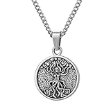 murtoo Tree of Life Necklace for Men, Silver Carved Tree of Life Pendant with Curb Chain for Men, Silver Mens Jewelry Gift 24 Inch (20 inch, antique silver)