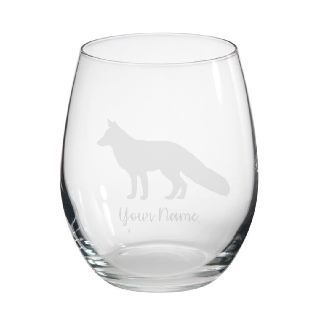 Personalised Fox Engraved Stemless Tumbler Glass, Gift for Women, Gift for Men, Fox Gift