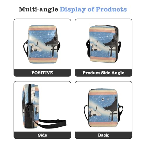 men's messenger bag men shoulder bag small crossbody purse Adjustable Strap for Casual Casual- Japanese Sky Blue Crane4