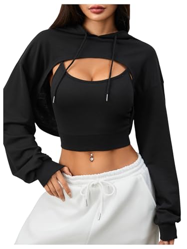 GORGLITTER Women's Cropped Hoodie Sweatshirt Long Sleeve