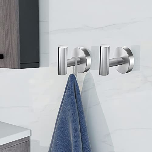 Hufeeoh Towel Hooks, Sus304 Stainless Steel Modern Coat/Robe Clothes Hooks, Wall Hook Heavy Duty For Bathroom Bedroom,Kitchen,Restroom,Hotel - Brushed Nickel And Wall Mounted (2Pc, Silver) #TOP4