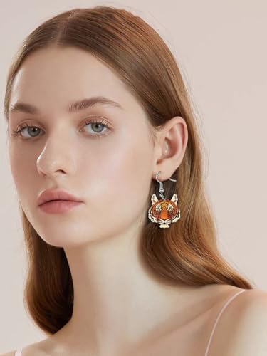 Fashion Tiger Head Dangle Hook Earrings Acrylic Leopard Animal Drop Dangling Fake Huggie Hoops Earring Personalized Jewelry Gifts for Women Girls Bff2