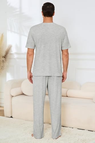 Image of JiniGolla Mens Pajamas Set Soft Short Sleeve Top and Pant Loungewear Sets 2 Piece Pjs with Pockets