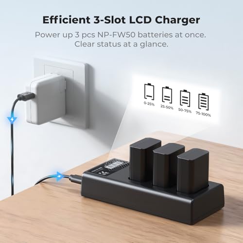 Image of K&F CONCEPT 3-Pack NP-FW50 Battery and Upgraded 3-Slot ZV-E10 Battery Charger Compatible with Sony Alpha A6400 A6000 A6300 A6500 A5000 A5100 A7 A7II A7R A7RII A7S A7SII RX10 II III IV Cameras