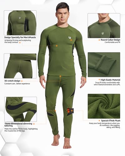 UNIQUEBELLA Men's Thermal Underwear Sets Top & Long Johns Fleece Sweat Quick Drying Thermo Base Layer