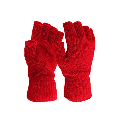 Woohooens Color Herren und warm Strickhandschuh Damenhalbfinger Winter-Solid-Handschuh Samthandschuhe Winter (Red, One Size) Cover