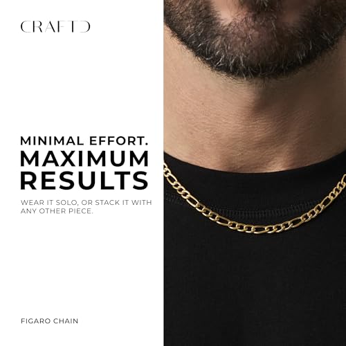 CRAFTD | Gold Figaro Link Chain | Durable 18K Gold & 316L Stainless Steel | Waterproof, Heat & Sweat Resistant | Gifts for Men | Men's Jewelry |2