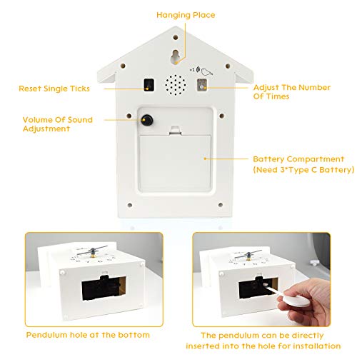 Keypower Cuckoo Clock Cuckoo Wall Clock,Cuckoo Bird Voices Call, Design Clock Pendulum, With Timed Alarm Clock,Bird House, Wall Art Home Living Room Kitchen Office Decoration (White) #TOP5