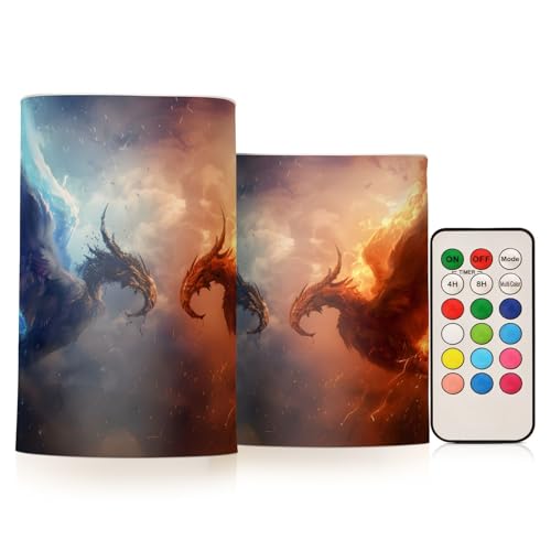 Devil's Horn Angel's Wing Flickering Flameless Candles Battery Operated with Remote Timer,Tea Light Candles LED Pillar Votive Candles set of 2 for Outdoor Indoor Decorations