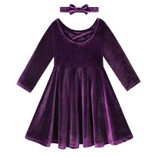 Weixinbuy Toddler Girl Fall Winter Clothes Outfit Baby Girl Velvet Twirl Dress Long Sleeve Pocket Swing Party Dress for Girl2