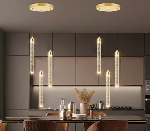 Image of Pendant Lights Kitchen Island Mini Chandelier Gold Pendant Light Crystal Light fixtures Adjustable Hanging Ceiling Hanging Lights Bubble Mini Crystal Ceiling Light for Dining Room Bedroom 2700K 6000K