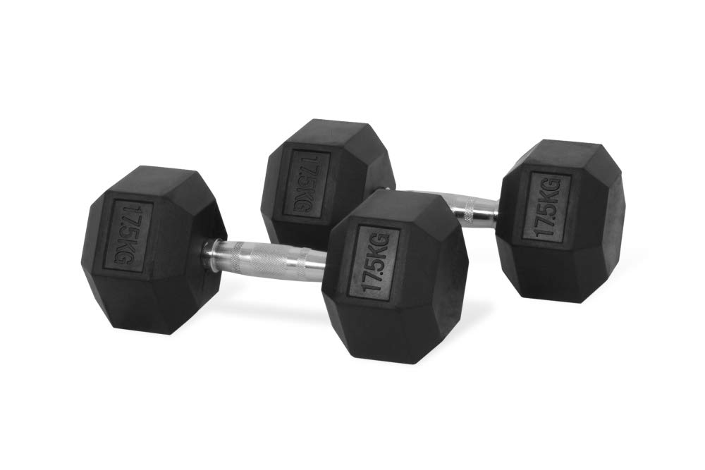 Miracle Fitness Rubber Hex Dumbbells – Solid Cast Iron Core Rubber Coated Head Dumbbell Weights for Exercises at Home and Commercial Gym – 17.5 Kg – Sold in Pair (2 Pcs)