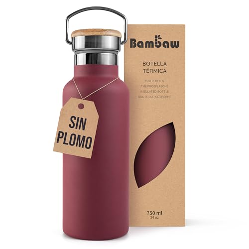 Bambaw Botella térmica 750ml, Botella agua roja, Botella agua acero inoxidable 750ml, Botella agua gimnasio, Botella isotérmica, Botella de agua deportiva – Rojo cereza
