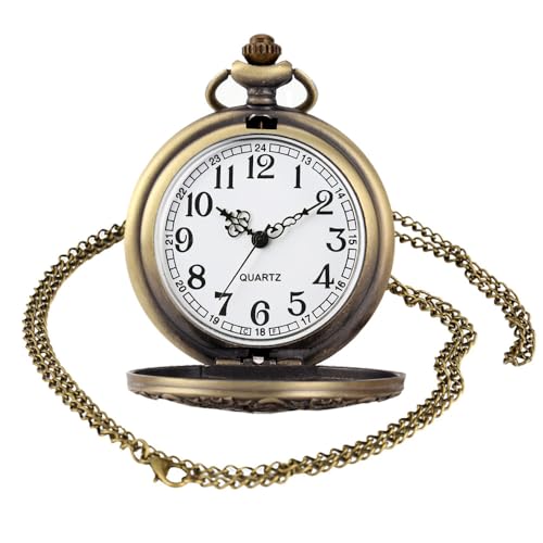 Image of VIGOROSO Mens Vintage Pocket Watch for Men Antique Quartz Pocket Watches with Chain Steampunk Flip Cover Arabic Numerals Birthday Christmas Halloween for Dad Grandpa Grandma Gift for him her