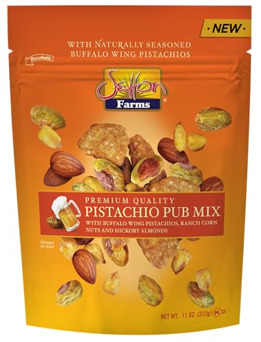 Setton Farms Pistachio Pub Mix 11 Oz. Value Bag. With Buffalo Wing Pistachios, Ranch Corn Nuts, Honey Roasted Sesame Chips and Hickory Almonds.
